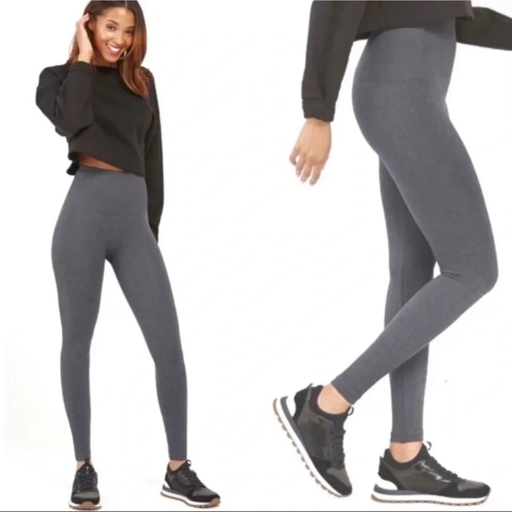 SPANX Gray Look at Me Now Seamless High Rise Ankle Leggings Workout SIZE LARGE